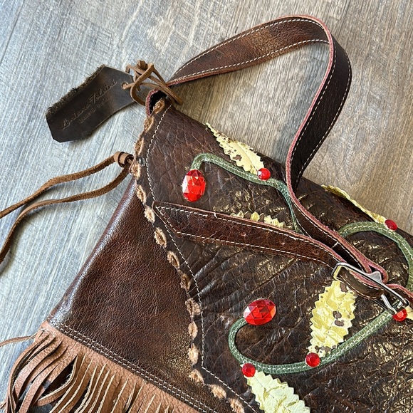 Loriano Tolaini Handmade Leather Boho Bag with Fringe and Embellishments - Picture 16 of 17